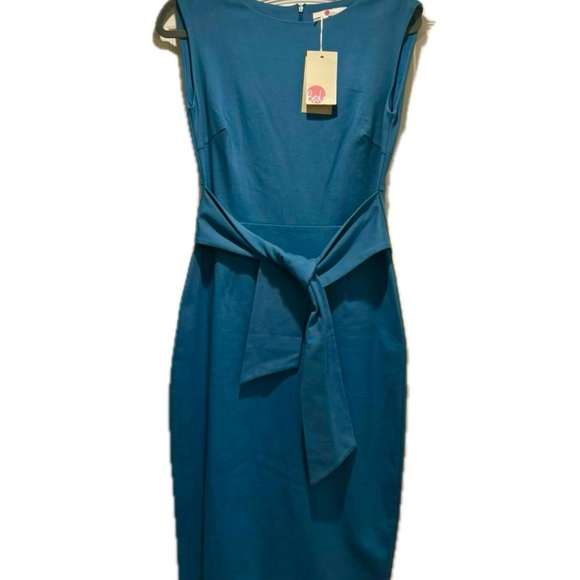NWT Boden | Jessica Ponte Midi Sheath Tie Waist Dress  Agean Blue | size 4 - Picture 3 of 16